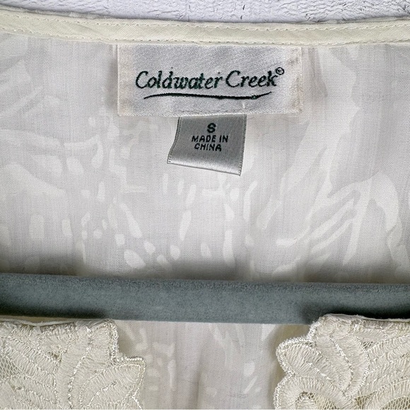 Coldwater Creek Cream Lace Jacquard Blouse Sheer Peasant Tunic Bohemian Sz Small - Picture 4 of 12
